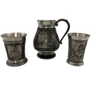 Vintage German Pewter Pitcher &‎ Goblets Set